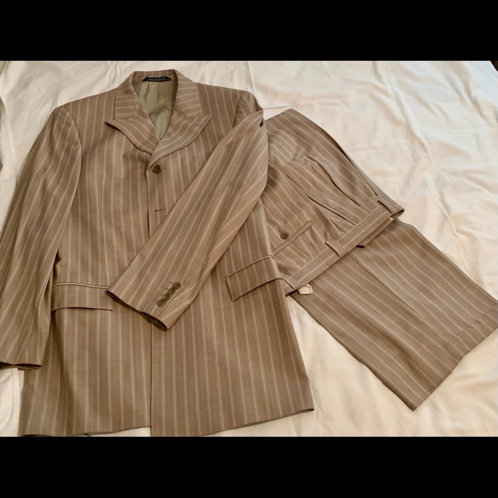Men’s beige tan striped 2 piece suits W36 L42